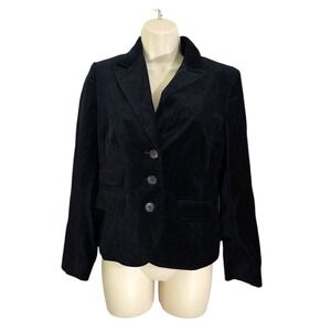 LOFT‎ Petites Blue Velvet Blazer Jacket Size 8P Single Breasted